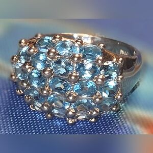 Sterling Blue Topaz Dome Ring Signed "ALX", Marked 925 & THAI, Sz 10, Excellent!